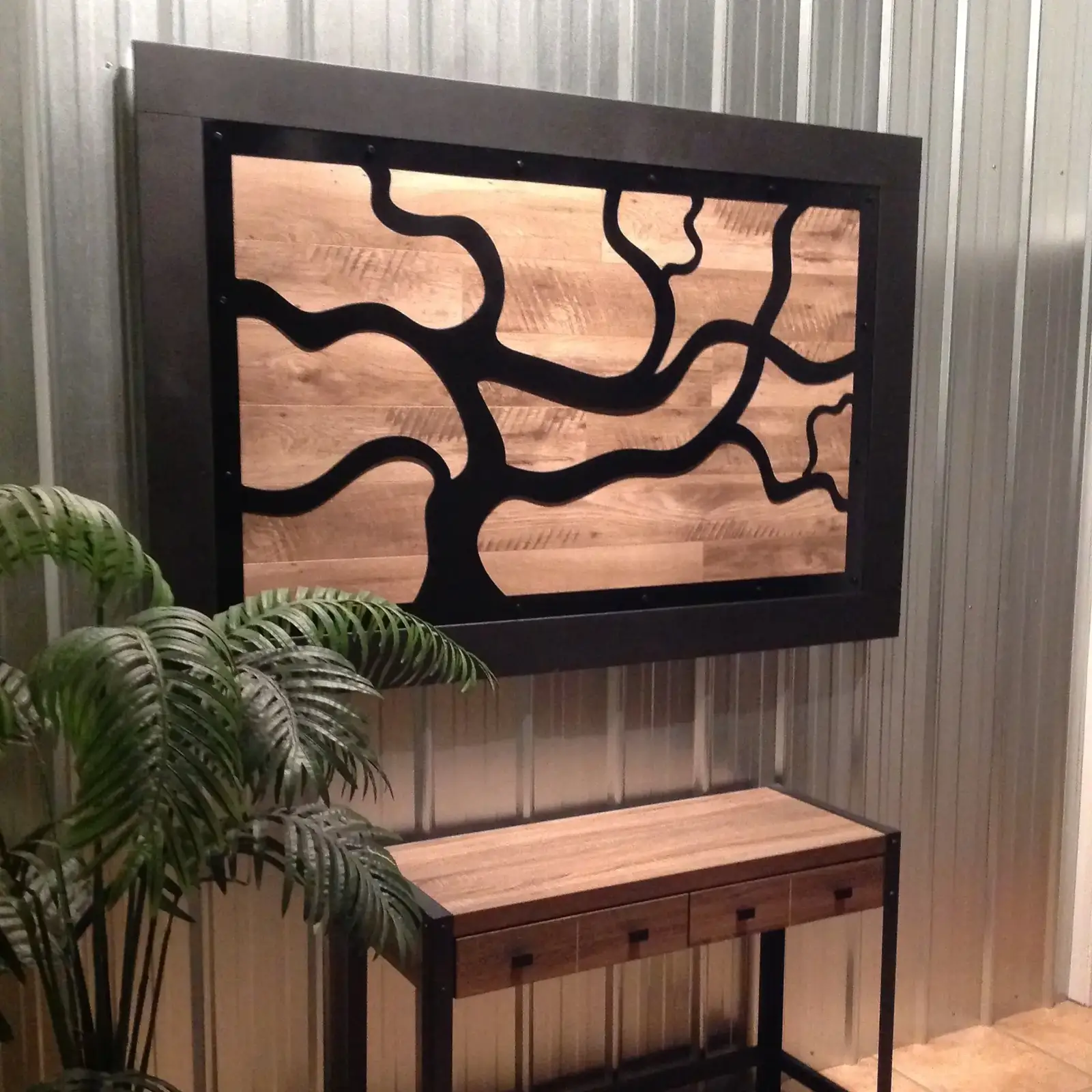 Backlit tree wall piece