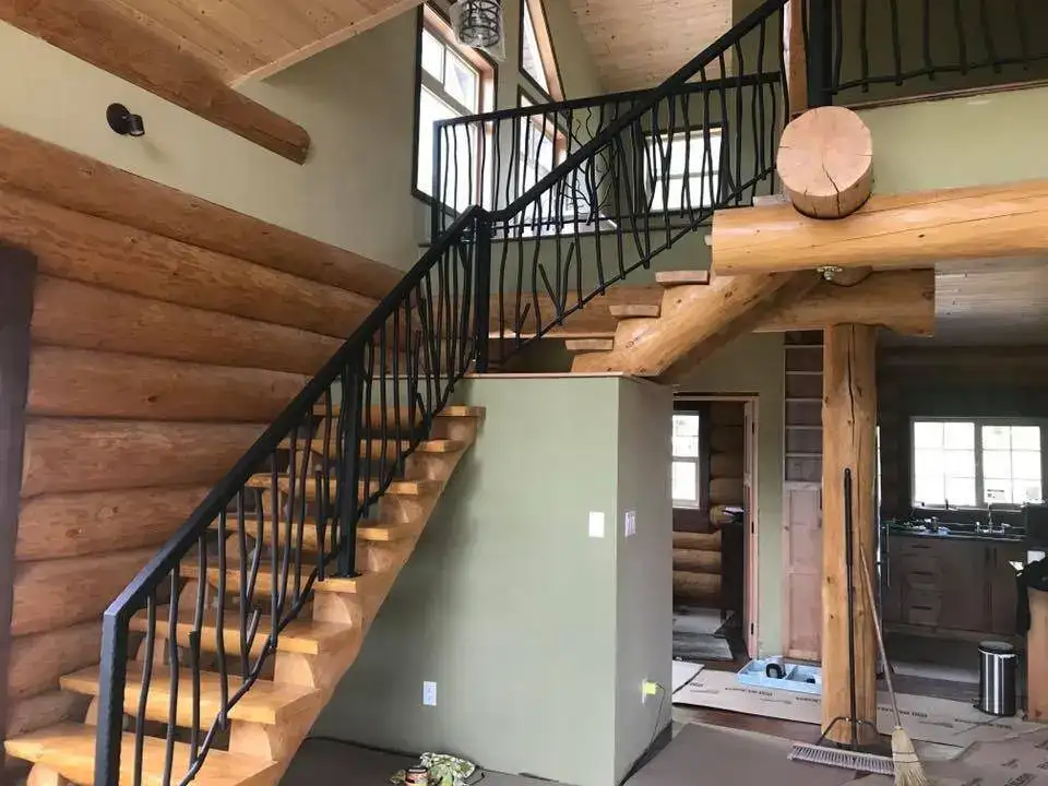 Log home stair railing