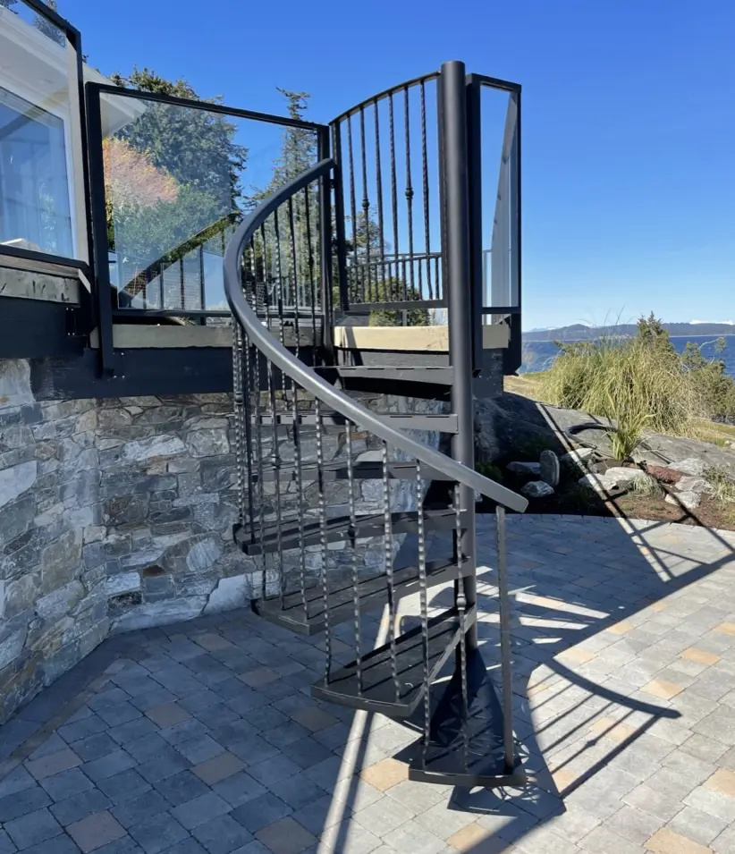 Looking up the spiral stair to the deck